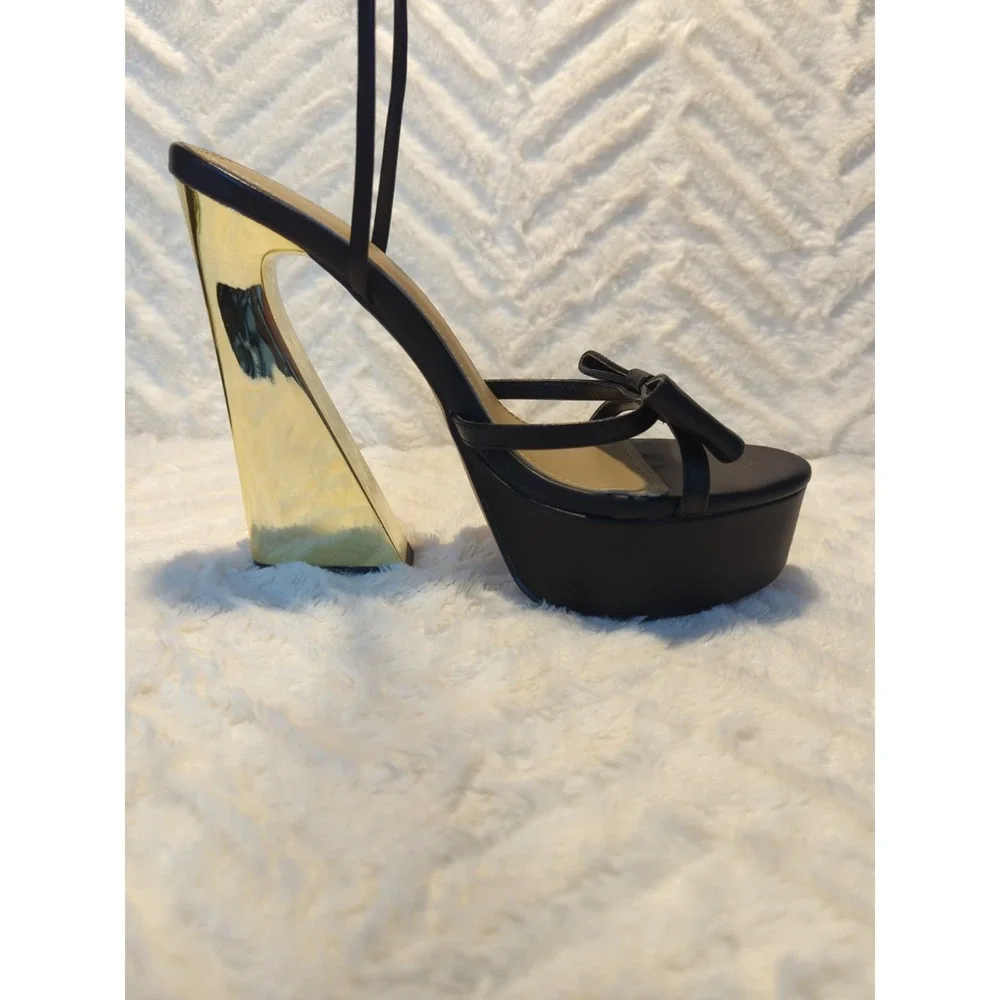 Lemonade Retro Gold Strappy Leg Platform Heel Disco Party Holiday Women's Sz 7.5
